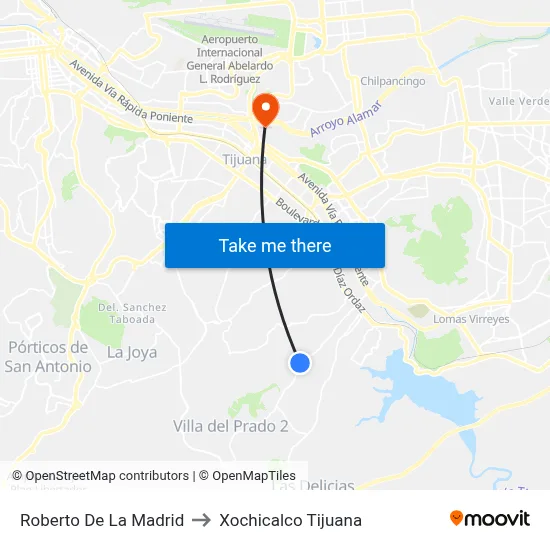 Roberto De La Madrid to Xochicalco Tijuana map