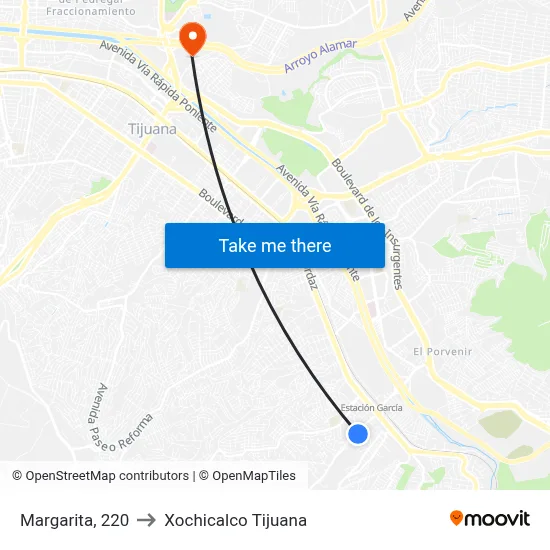 Margarita, 220 to Xochicalco Tijuana map