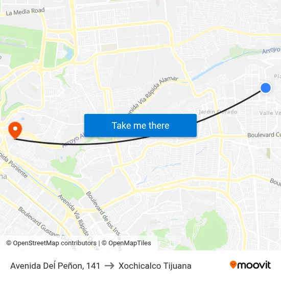Avenida Deĺ Peñon, 141 to Xochicalco Tijuana map