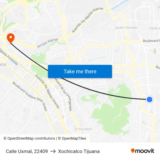 Calle Uxmal, 22409 to Xochicalco Tijuana map