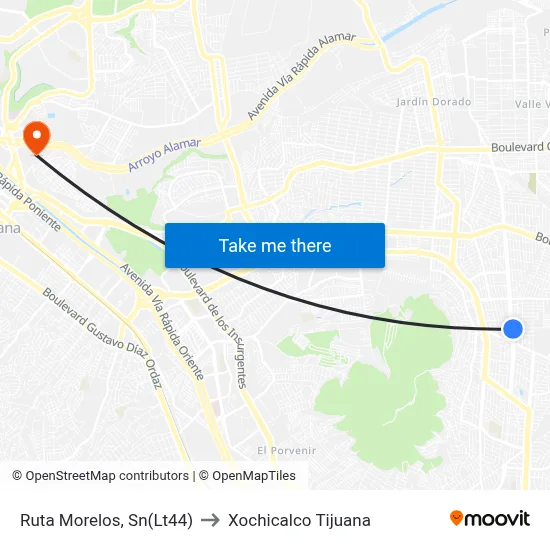 Ruta Morelos, Sn(Lt44) to Xochicalco Tijuana map