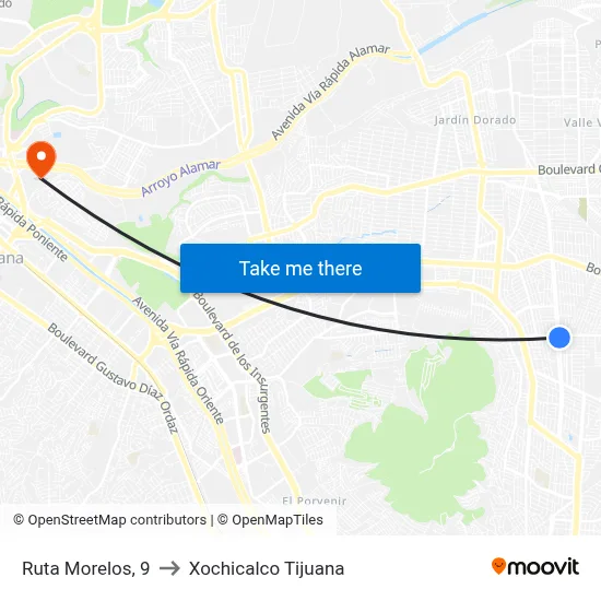 Ruta Morelos, 9 to Xochicalco Tijuana map