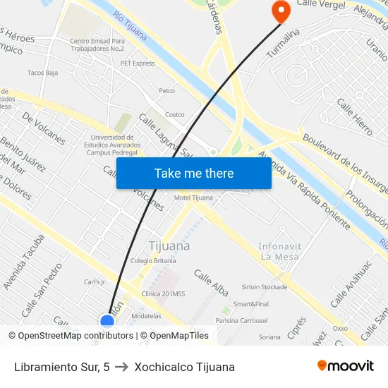 Libramiento Sur, 5 to Xochicalco Tijuana map