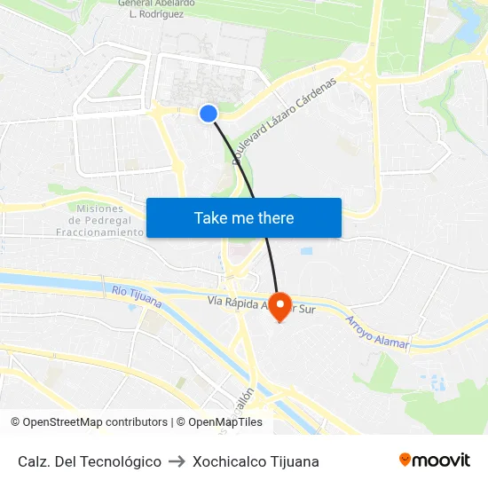 Calz. Del Tecnológico to Xochicalco Tijuana map