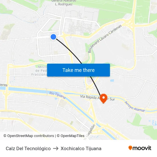 Calz Del Tecnológico to Xochicalco Tijuana map