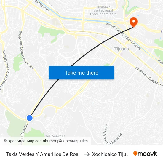 Taxis Verdes Y Amarillos De Rosarito to Xochicalco Tijuana map