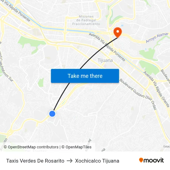 Taxis Verdes De Rosarito to Xochicalco Tijuana map