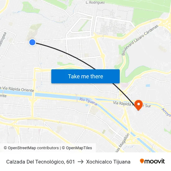 Calzada Del Tecnológico, 601 to Xochicalco Tijuana map