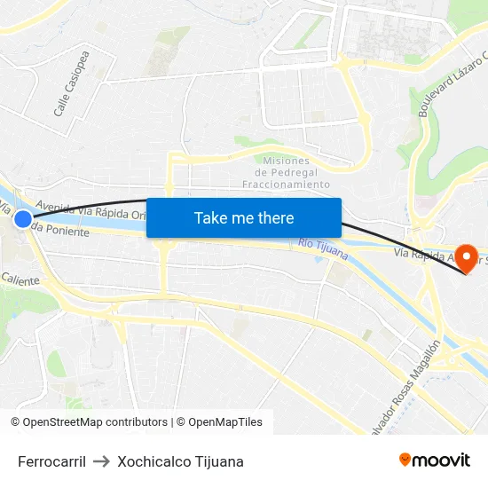 Ferrocarril to Xochicalco Tijuana map