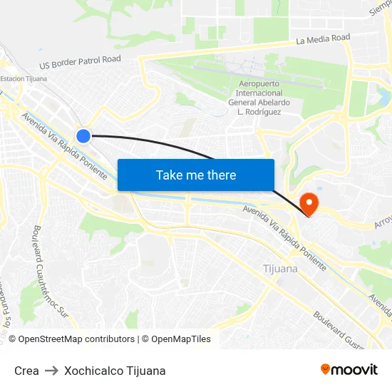 Crea to Xochicalco Tijuana map