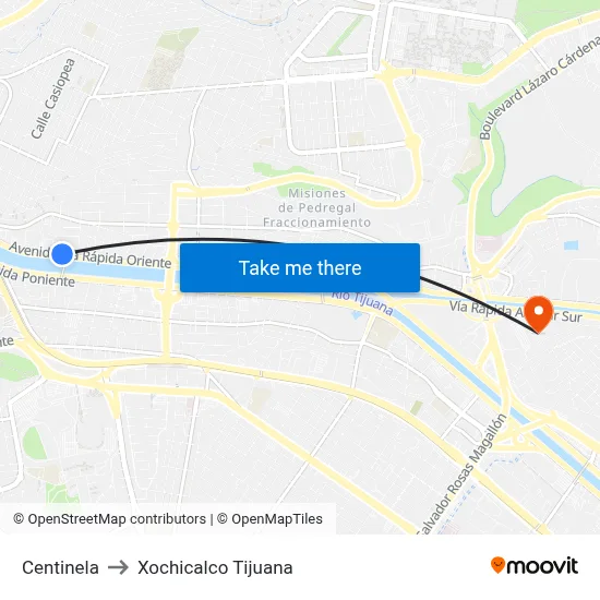 Centinela to Xochicalco Tijuana map