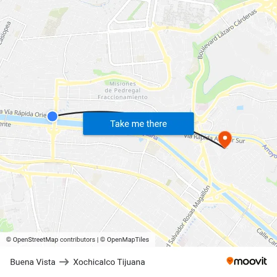 Buena Vista to Xochicalco Tijuana map