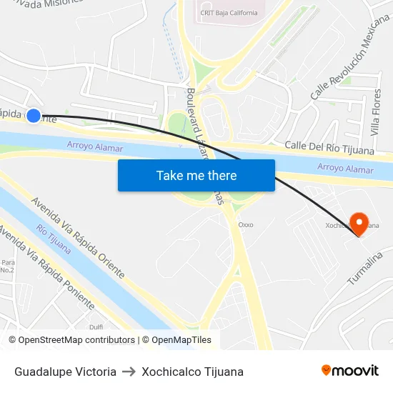 Guadalupe Victoria to Xochicalco Tijuana map