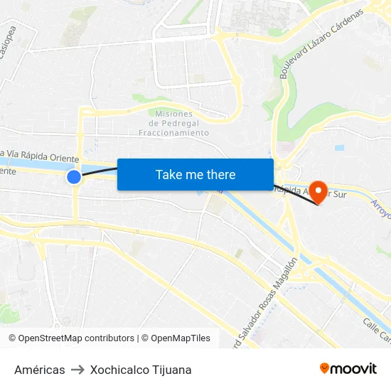 Américas to Xochicalco Tijuana map