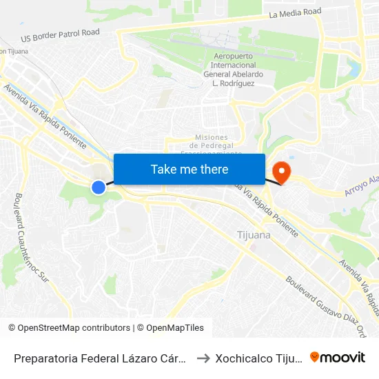 Preparatoria Federal Lázaro Cárdenas to Xochicalco Tijuana map