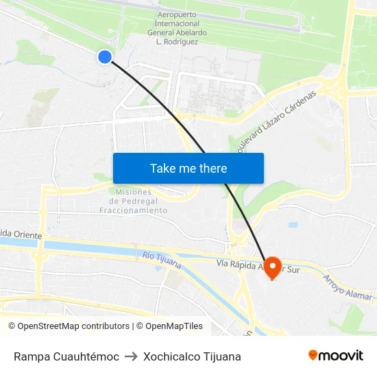 Rampa Cuauhtémoc to Xochicalco Tijuana map