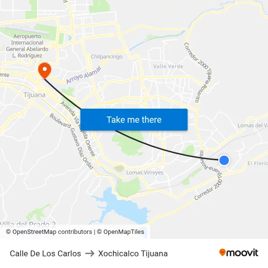 Calle De Los Carlos to Xochicalco Tijuana map