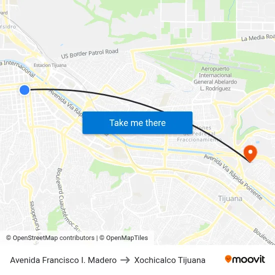 Avenida Francisco I. Madero to Xochicalco Tijuana map