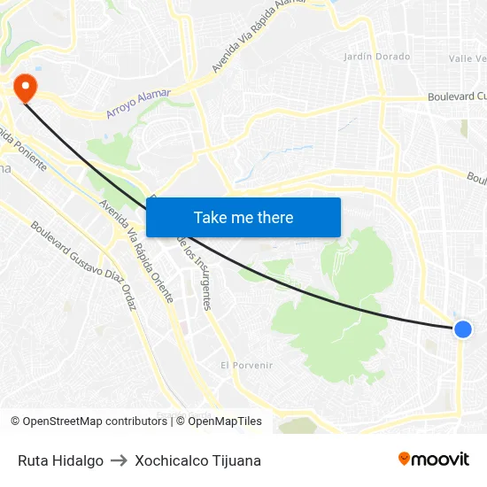 Ruta Hidalgo to Xochicalco Tijuana map