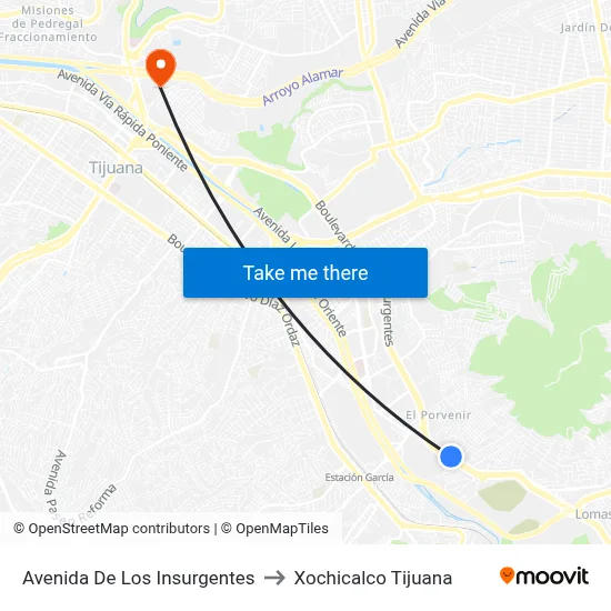Avenida De Los Insurgentes to Xochicalco Tijuana map