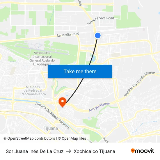 Sor Juana Inés De La Cruz to Xochicalco Tijuana map