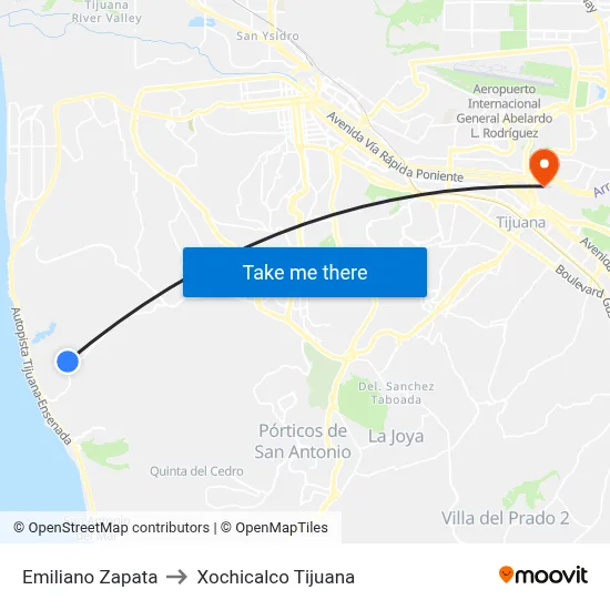 Emiliano Zapata to Xochicalco Tijuana map