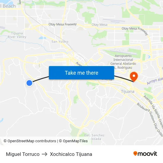 Miguel Torruco to Xochicalco Tijuana map
