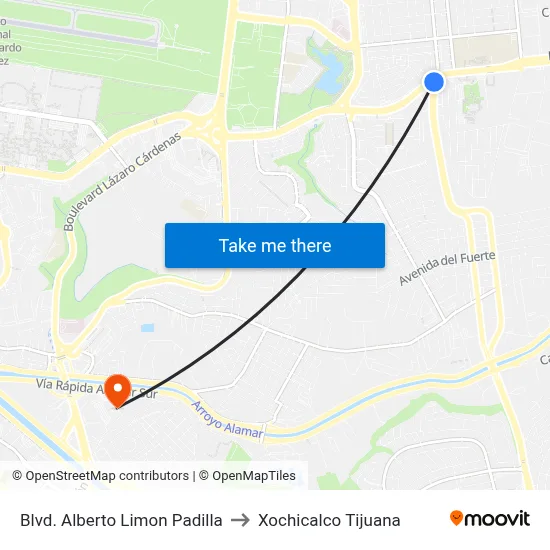 Blvd. Alberto Limon Padilla to Xochicalco Tijuana map