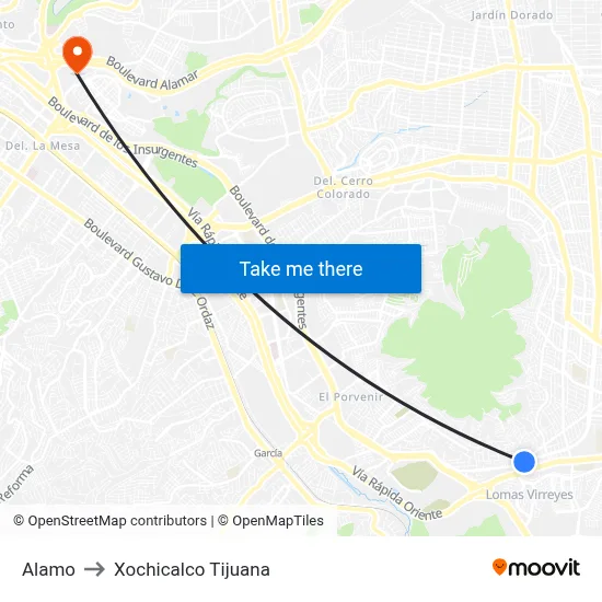 Alamo to Xochicalco Tijuana map