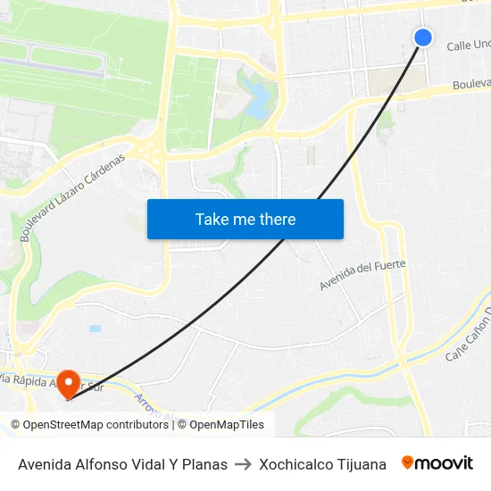 Avenida Alfonso Vidal Y Planas to Xochicalco Tijuana map