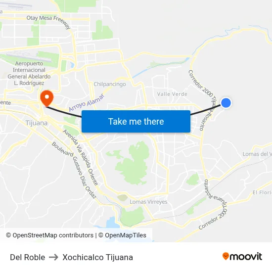 Del Roble to Xochicalco Tijuana map