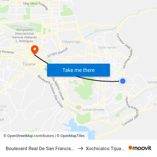 Boulevard Real De San Francisco to Xochicalco Tijuana map