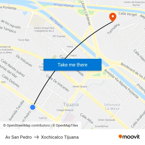 Av San Pedro to Xochicalco Tijuana map