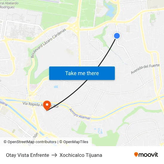 Otay Vista Enfrente to Xochicalco Tijuana map