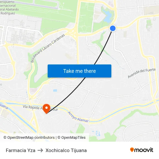 Farmacia Yza to Xochicalco Tijuana map