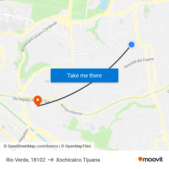 Río Verde, 18102 to Xochicalco Tijuana map
