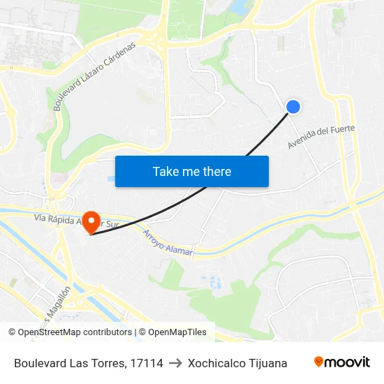 Boulevard Las Torres, 17114 to Xochicalco Tijuana map
