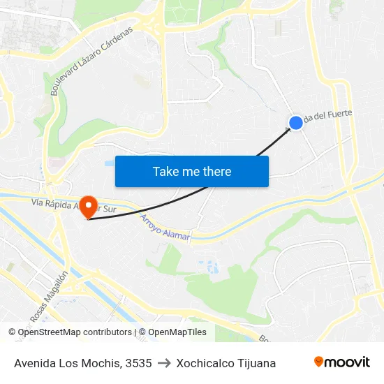 Avenida Los Mochis, 3535 to Xochicalco Tijuana map