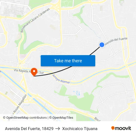 Avenida Del Fuerte, 18429 to Xochicalco Tijuana map