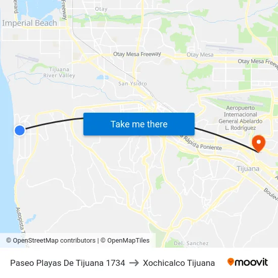 Paseo Playas De Tijuana 1734 to Xochicalco Tijuana map