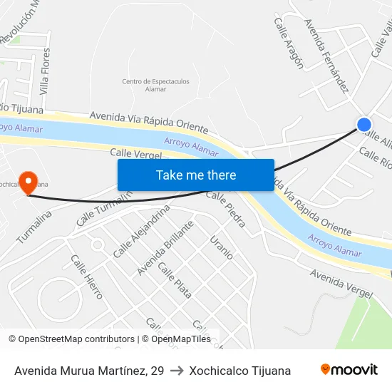 Avenida Murua Martínez, 29 to Xochicalco Tijuana map