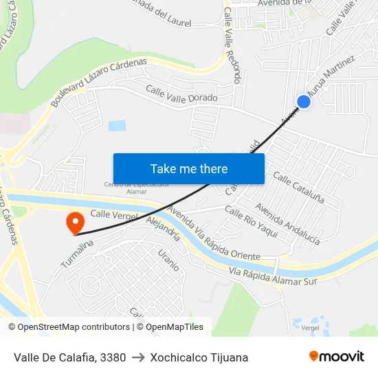 Valle De Calafia, 3380 to Xochicalco Tijuana map