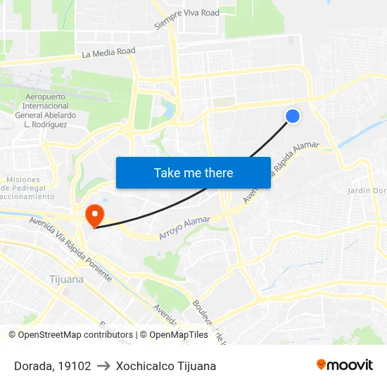 Dorada, 19102 to Xochicalco Tijuana map