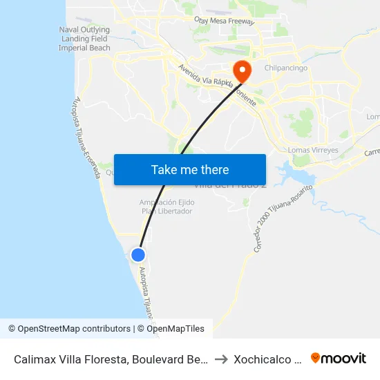 Calimax Villa Floresta, Boulevard Benito Juárez, 767 to Xochicalco Tijuana map