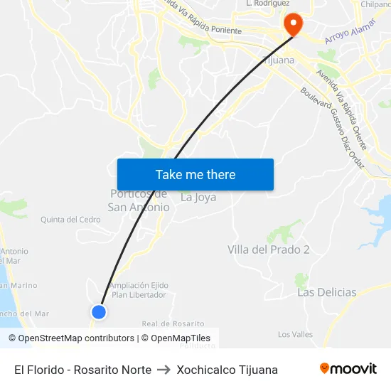 El Florido - Rosarito Norte to Xochicalco Tijuana map