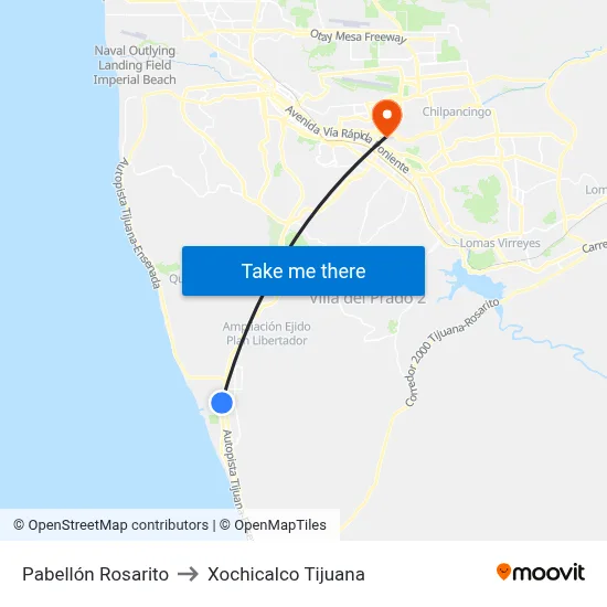 Pabellón Rosarito to Xochicalco Tijuana map