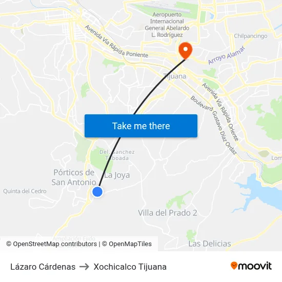 Lázaro Cárdenas to Xochicalco Tijuana map
