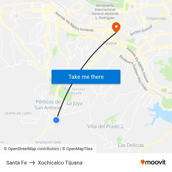 Santa Fe to Xochicalco Tijuana map