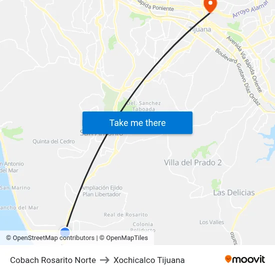 Cobach Rosarito Norte to Xochicalco Tijuana map