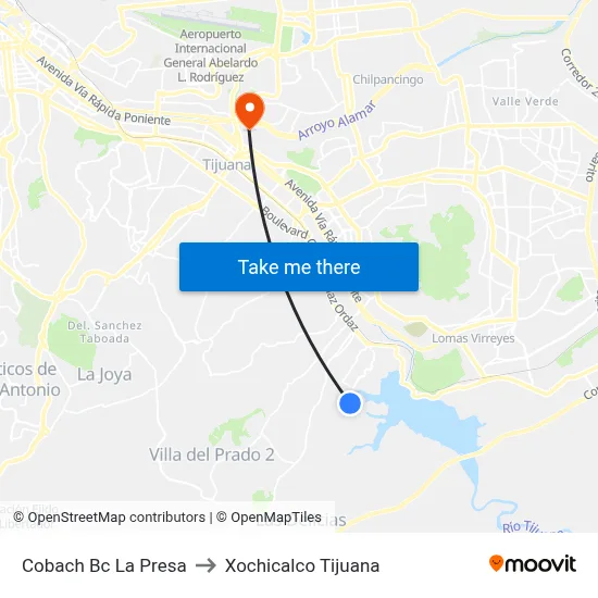 Cobach Bc La Presa to Xochicalco Tijuana map